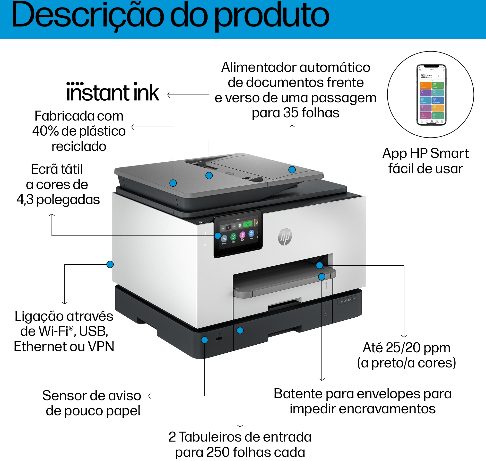 HP - Impressora Multifunções a Jato de Tinta HP OfficeJet Pro 9135e All-in-One WiFi