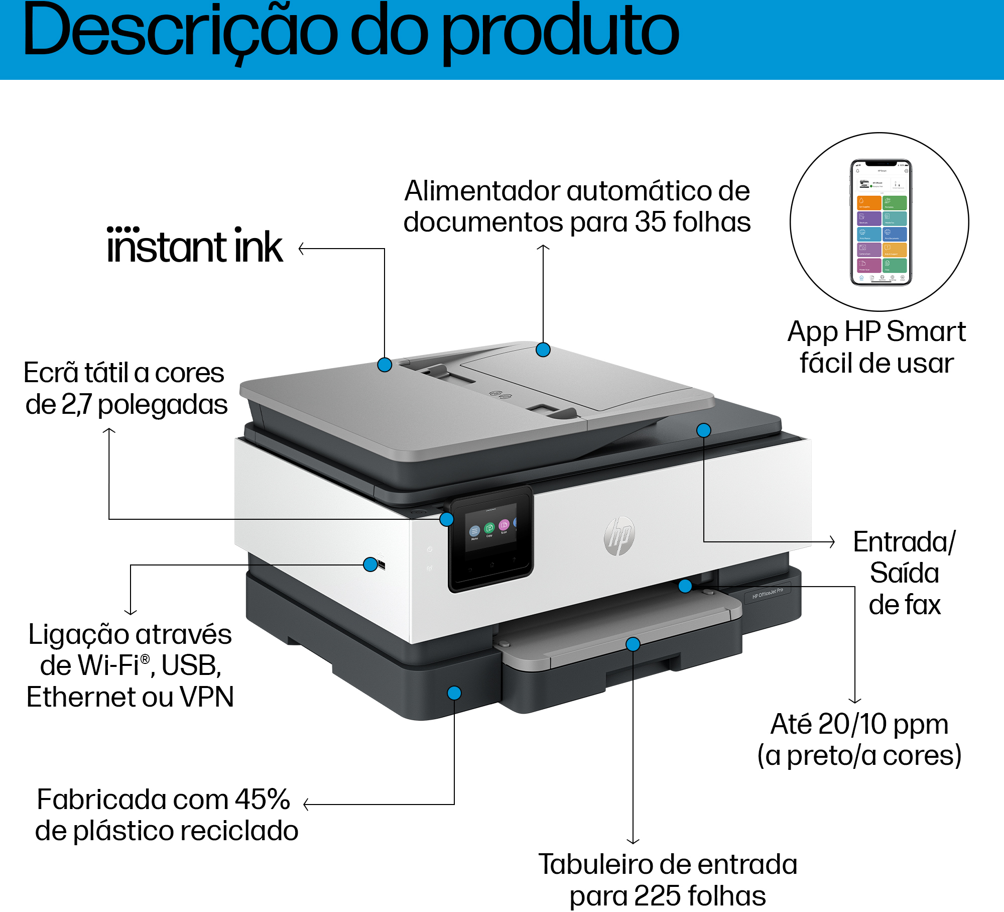 HP - Impressora Multifunções a Jato de Tinta HP OfficeJet Pro 8134e All-in-One WiFi