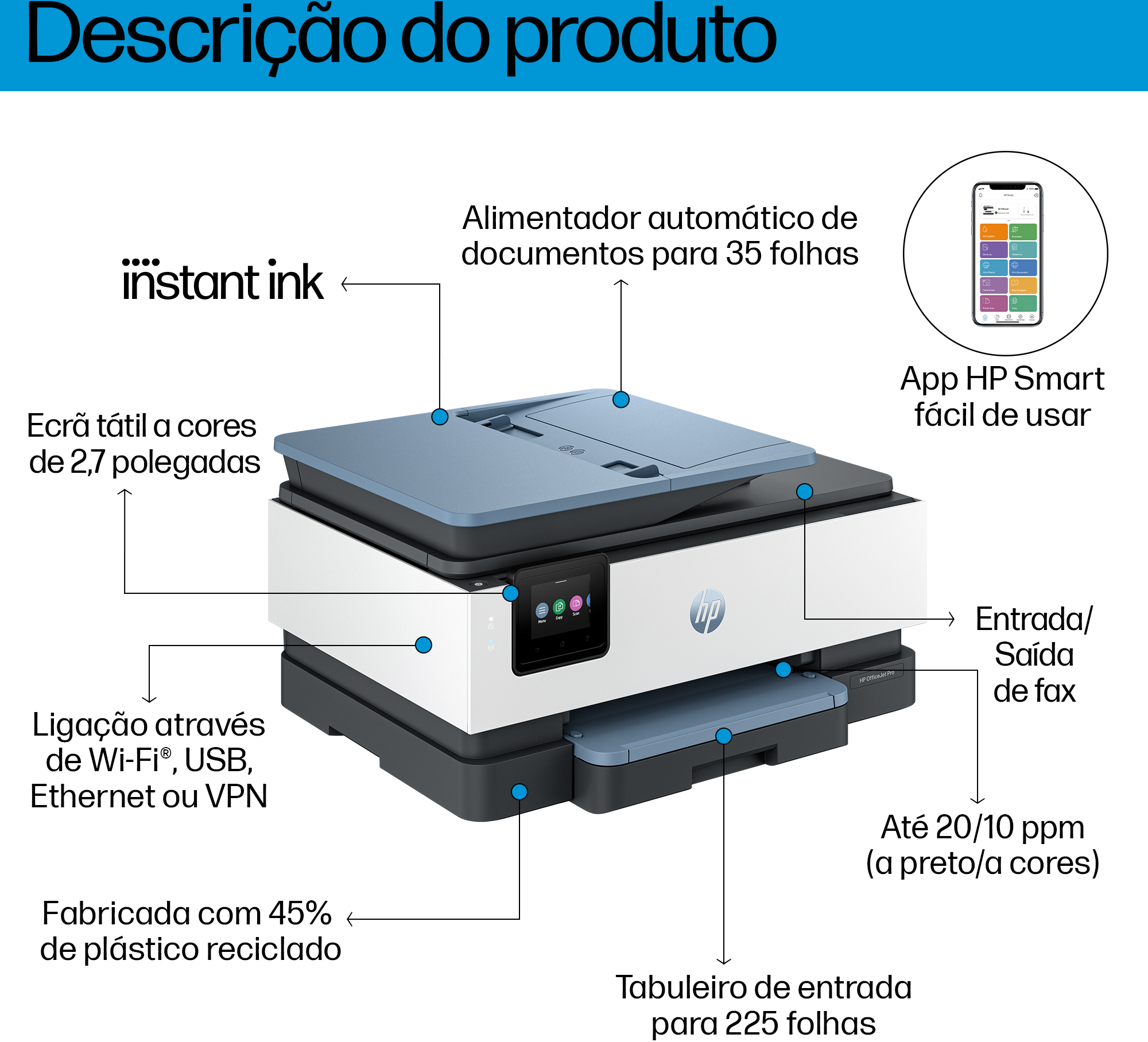 HP - Impressora Multifunções a Jato de Tinta HP OfficeJet Pro 8135e All-in-One WiFi