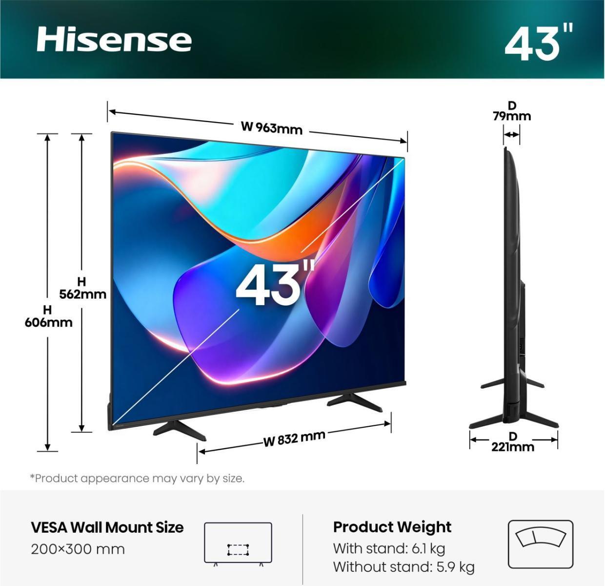  - Televisão Hisense 43A6S 43" LED UltraHD 4K VIDAA