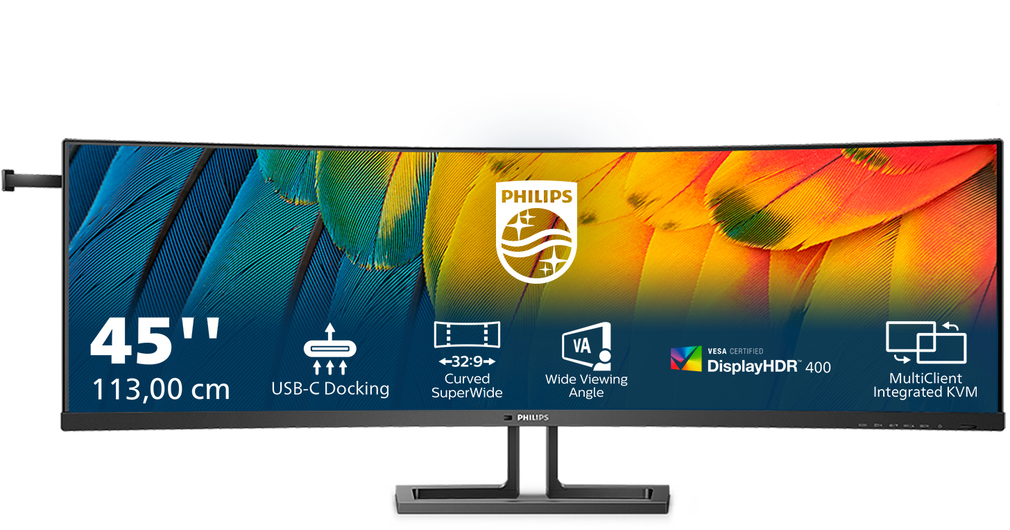 Philips - Monitor Curvo Philips Série 6000 45" 45B1U6900C VA Dual-QHD 75Hz USB-C (PD100W) KVM C/Webcam