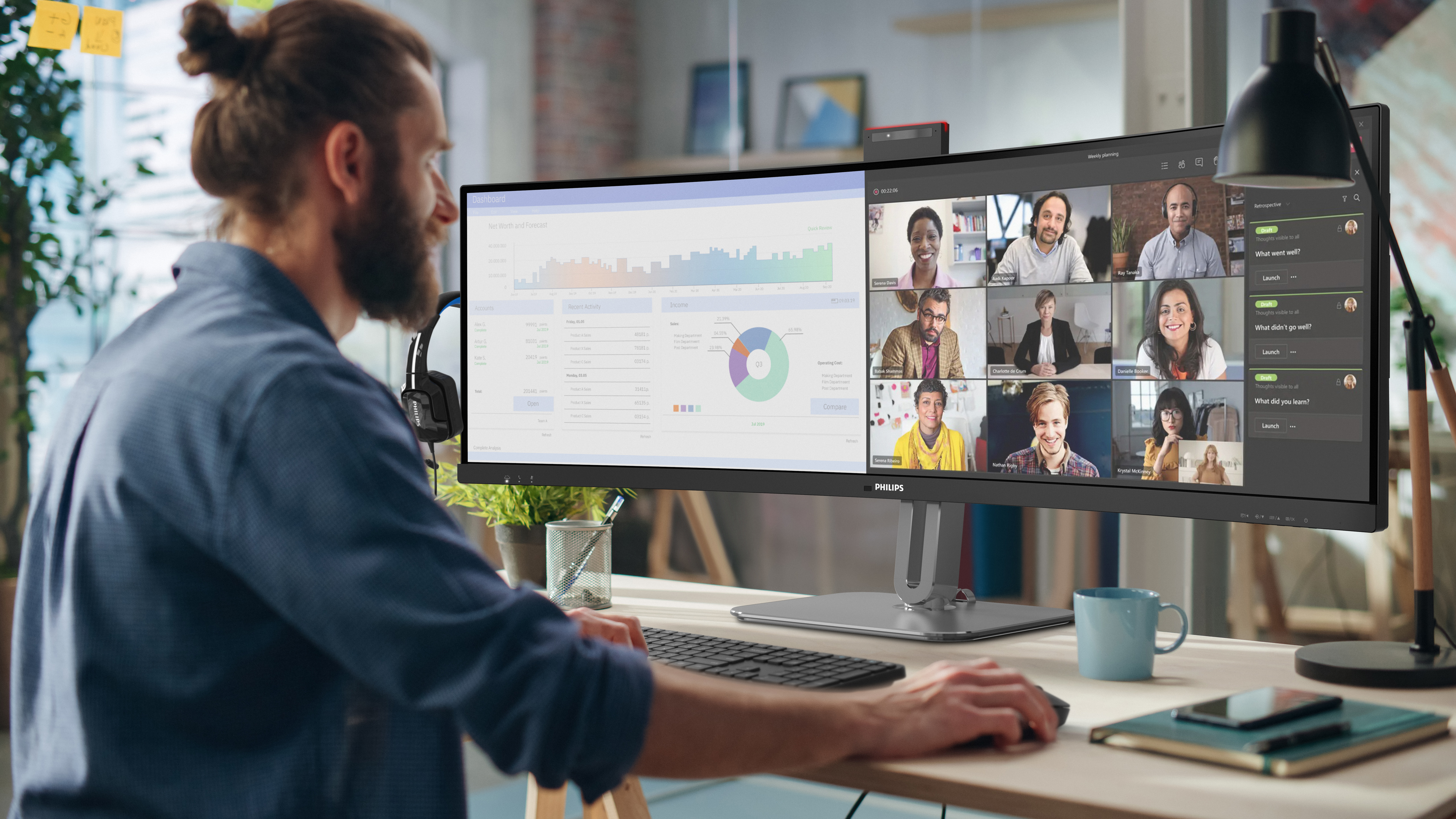 Philips - Monitor Curvo Philips Série 6000 49" 49B2U6900CH VA Dual-QHD 75Hz (PD100W) KVM C/Webcam