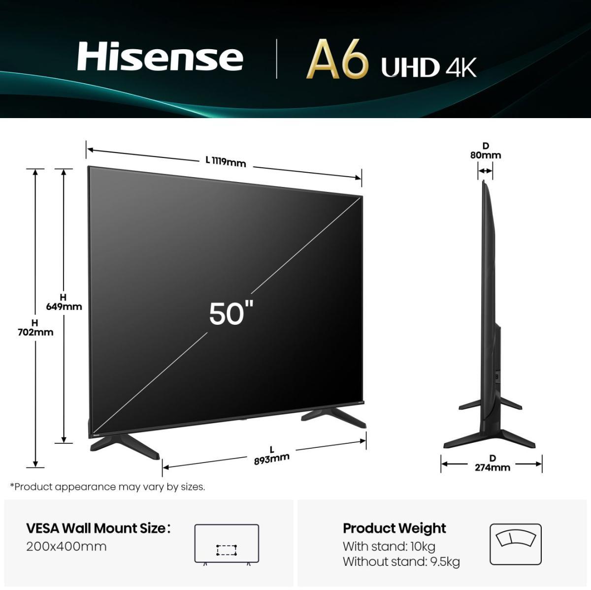  - Televisão Hisense 50A6Q 50" LED UltraHD 4K VIDAA