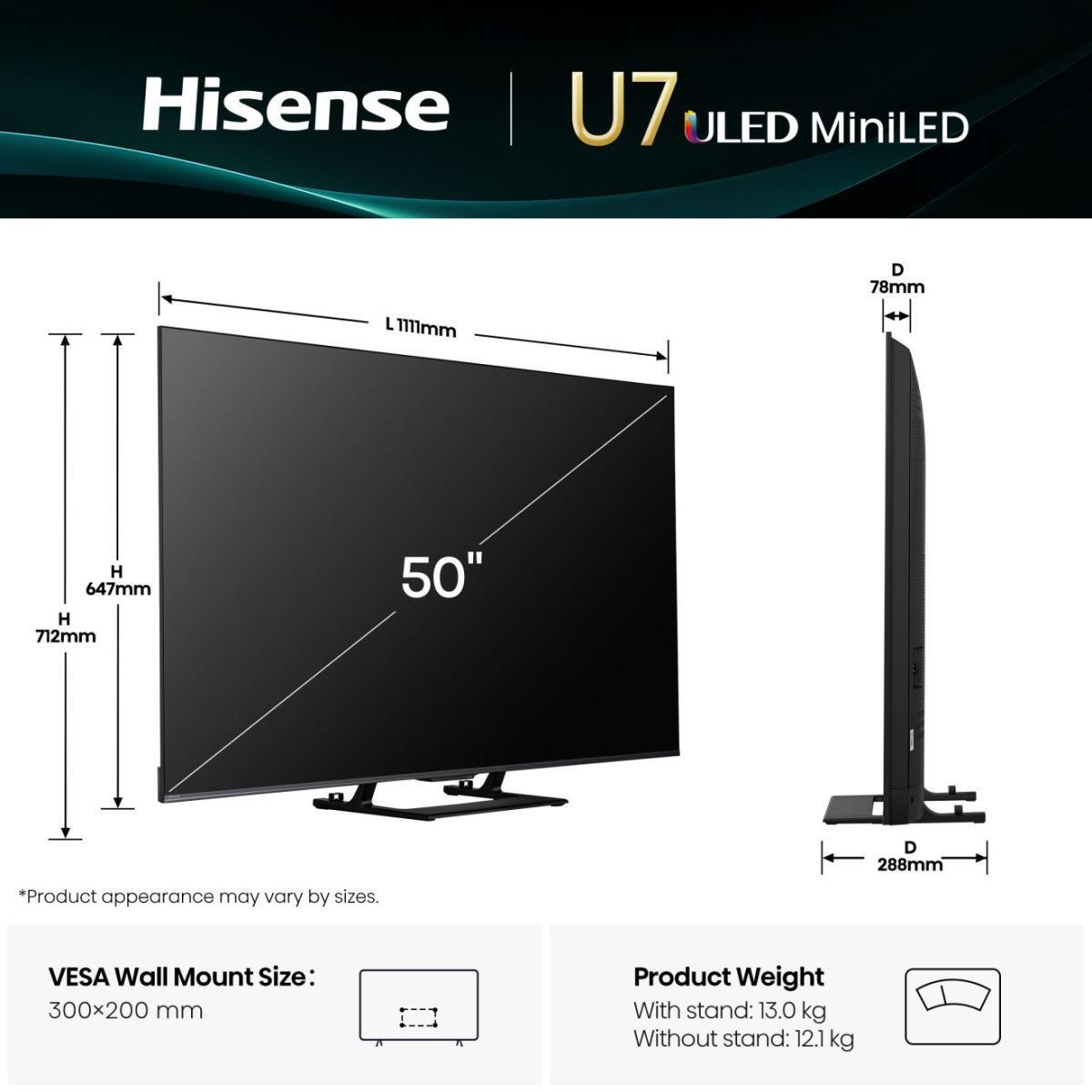  - Televisão Hisense 50U7Q 50" Mini LED UltraHD 4K VIDAA