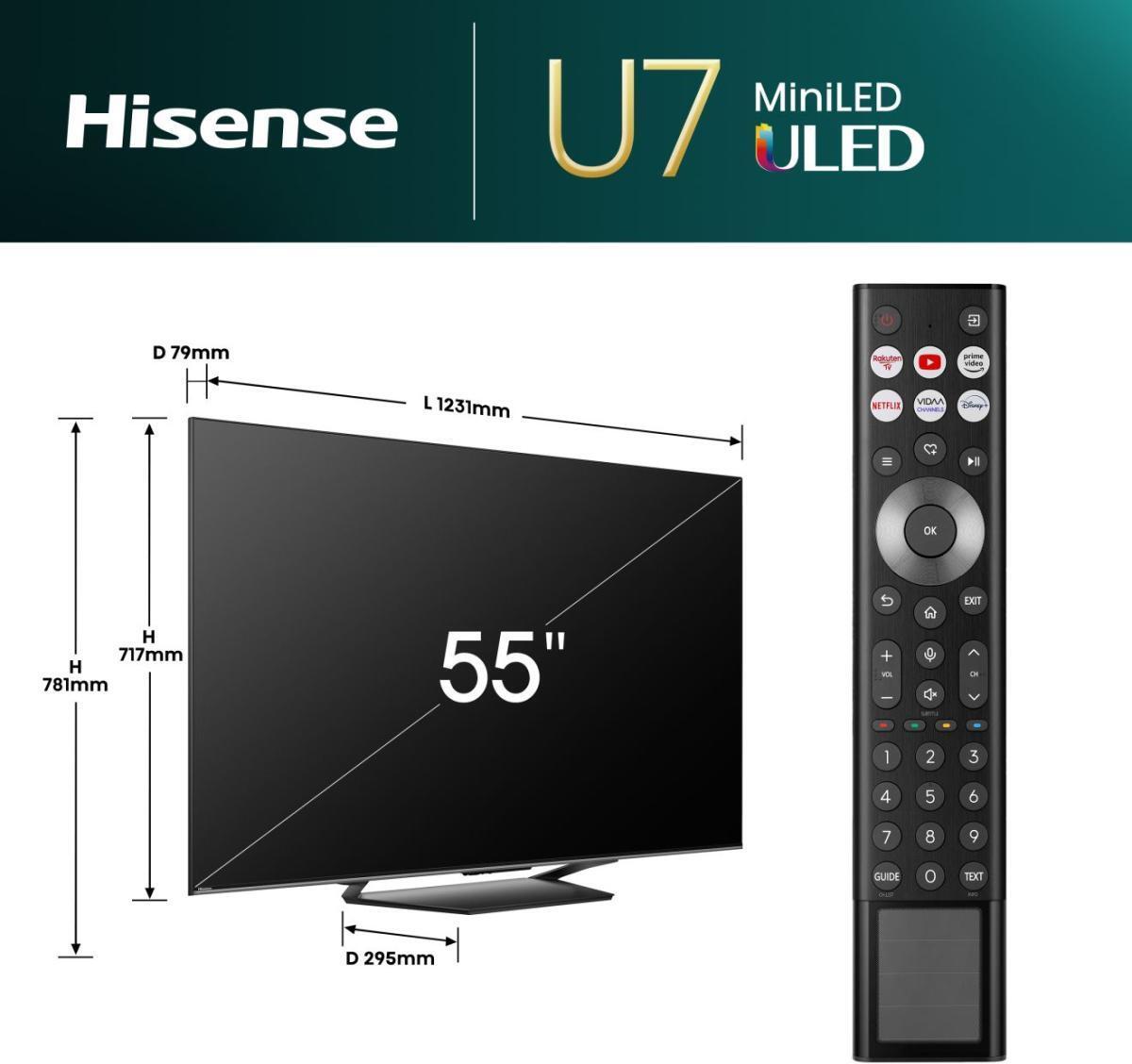  - Televisão Hisense 55U7NQ 55" QD Mini LED UltraHD 4K VIDAA