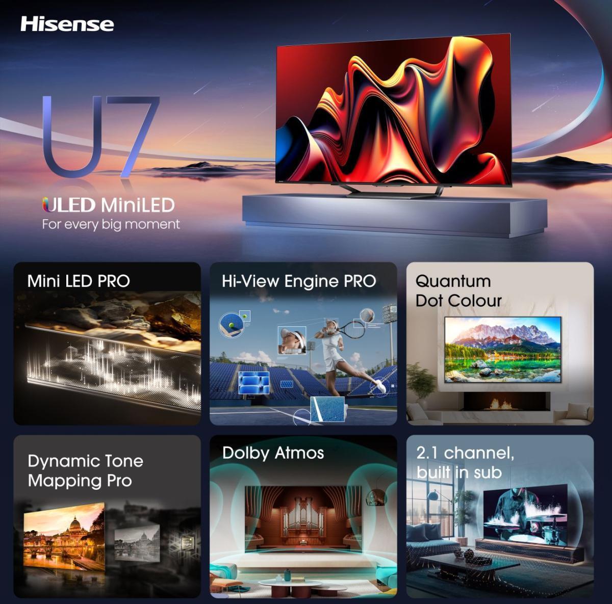  - Televisão Hisense 55U7NQ 55" QD Mini LED UltraHD 4K VIDAA