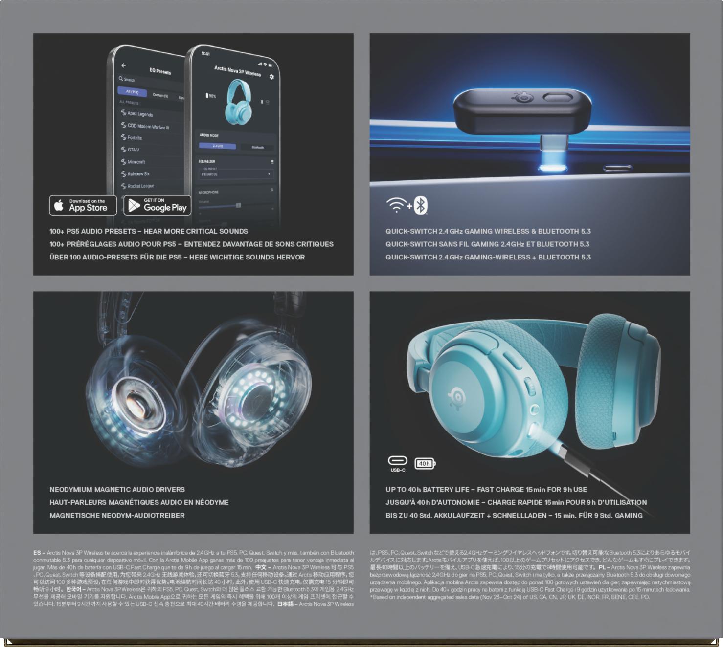  - Headset Steelseries Arctis Nova 3P Wireless/Bluetooth Aqua