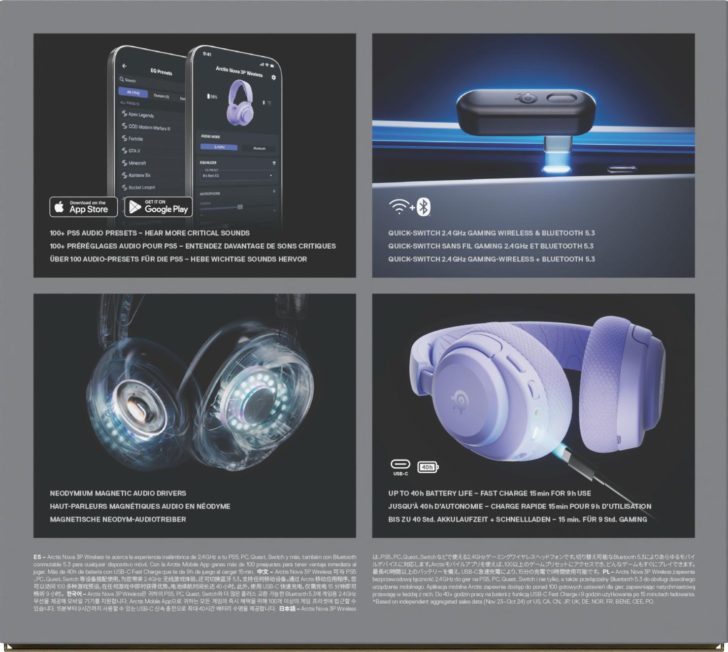  - Headset Steelseries Arctis Nova 3P Wireless/Bluetooth Lavanda