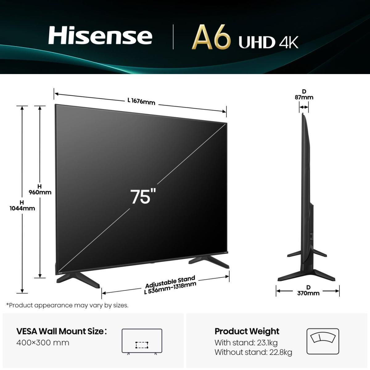  - Televisão Hisense 75A6Q 75" LED UltraHD 4K VIDAA