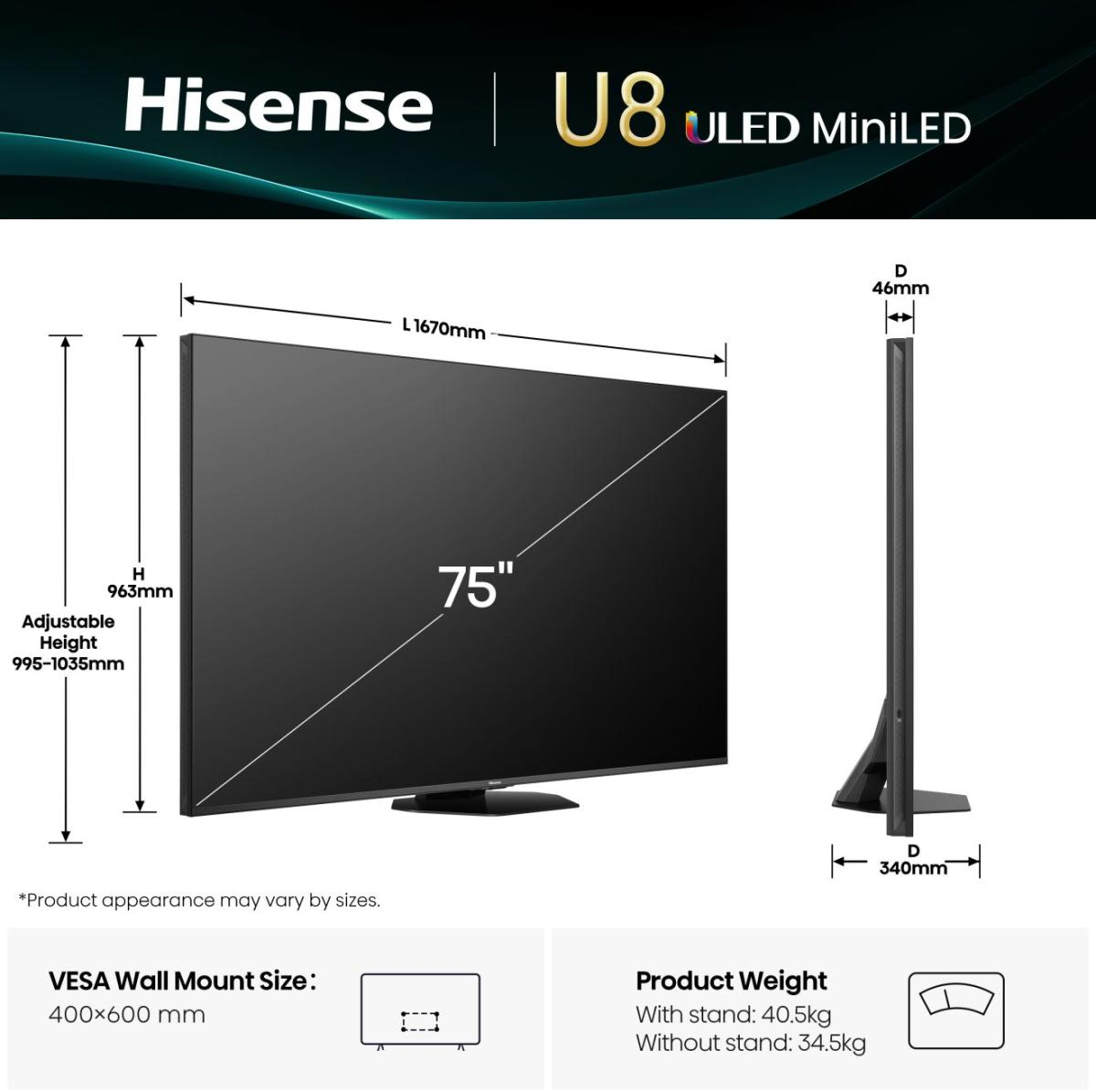- Televisão Hisense 75U8Q 75" QD Mini LED UltraHD 4K VIDAA Picture of - Televisão Hisense 75U8Q 75" QD Mini LED UltraHD 4K VIDAA