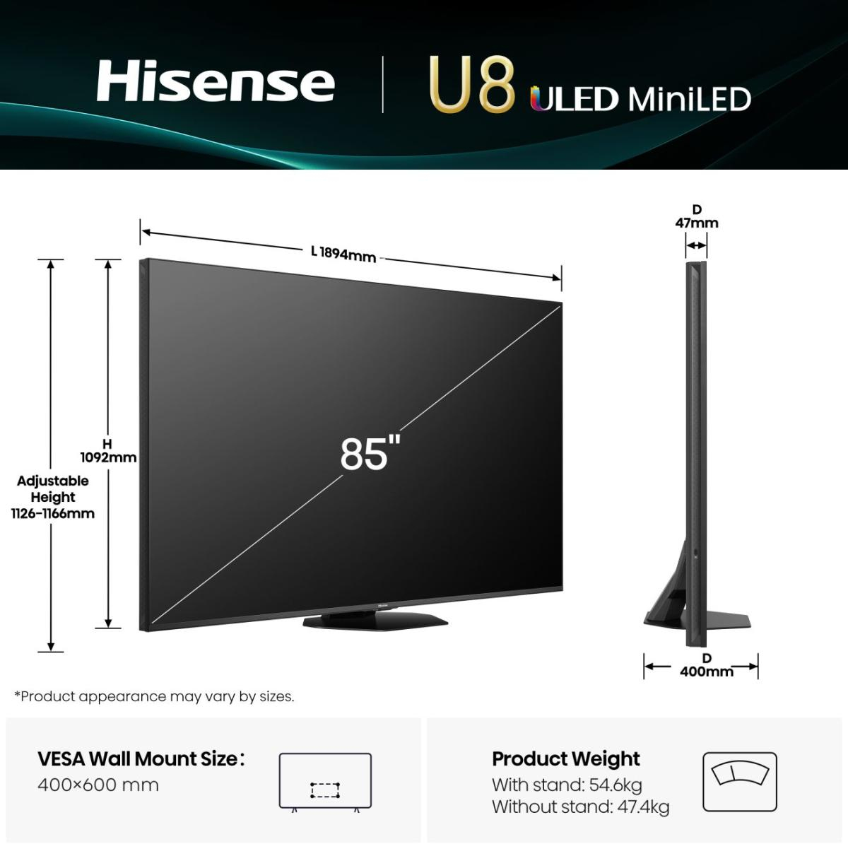 - Televisão Hisense 85U8Q 85" QD Mini LED UltraHD 4K VIDAA Picture of - Televisão Hisense 85U8Q 85" QD Mini LED UltraHD 4K VIDAA