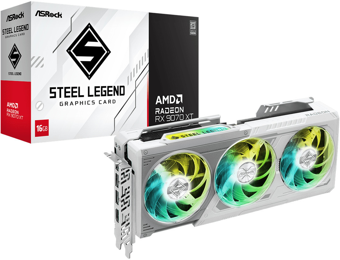 Gráfica ASRock Radeon RX 9070 XT Steel Legend OC 16GB GDDR6