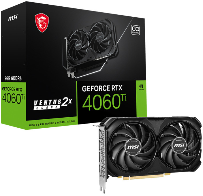 Gráfica MSI GeForce® RTX 4060 Ti VENTUS 2X BLACK E1 OC 8GB GDDR6 DLSS3