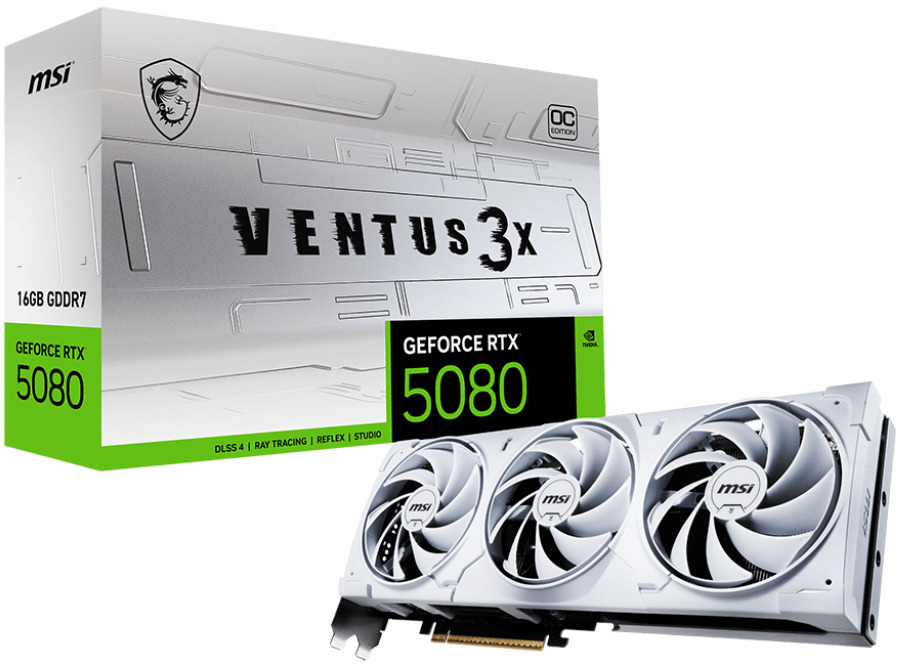 MSI - Gráfica MSI GeForce® RTX 5080 VENTUS 3X OC WHITE 16GB GDDR7 DLSS4