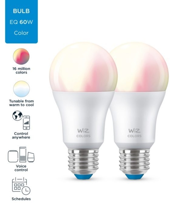 Wiz - Lâmpada Inteligente WIZ A60 E27 60W LED WiFi/Bluetooth RGB (2 Pack)