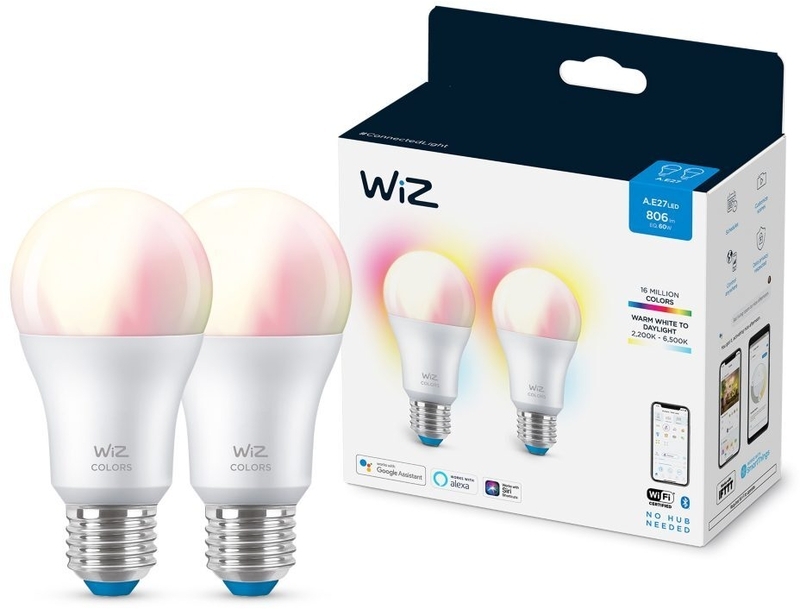 Wiz - Lâmpada Inteligente WIZ A60 E27 60W LED WiFi/Bluetooth RGB (2 Pack)