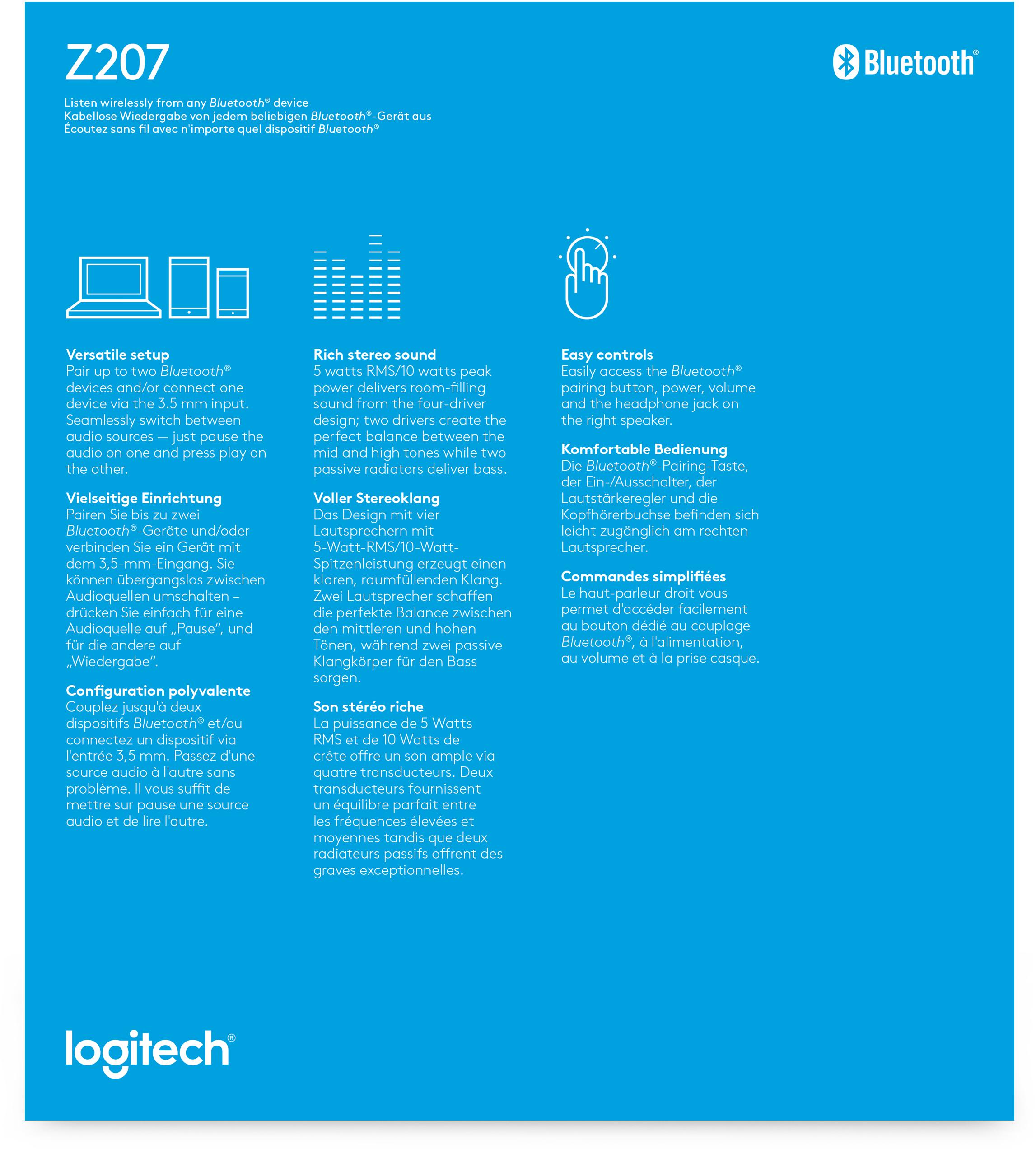 Logitech - Colunas 2.1 Logitech Z207 Bletooth Brancas