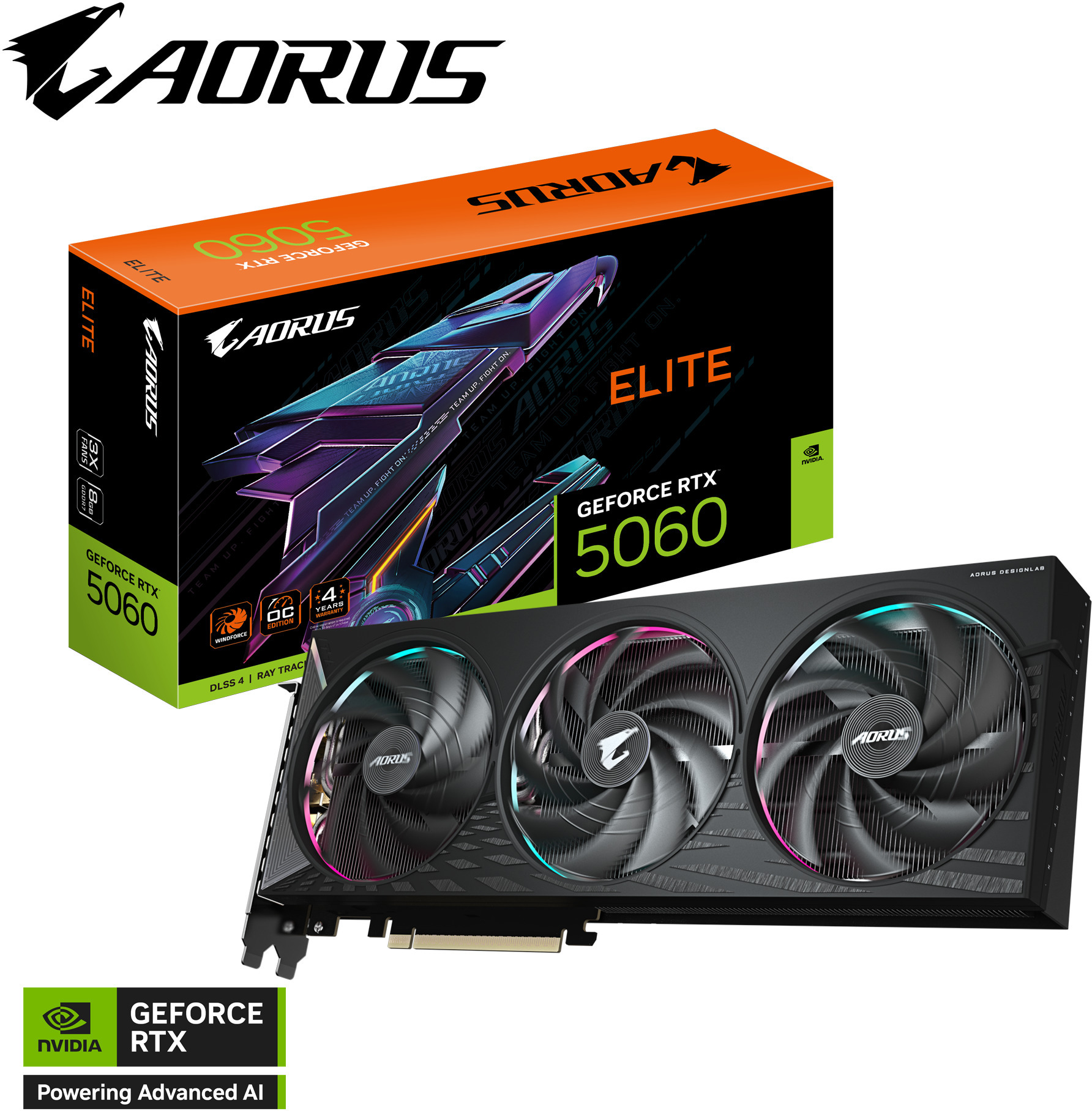 Gráfica Gigabyte GeForce® RTX 5060 Aorus Elite 8GB GDDR7 DLSS4