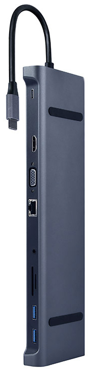 HUB USB Gembird USB-C 10-in-1 > 3xUSB-C 3.1 + 1xHDMI + 1xVGA + 1xUSB-C (PD 87W) + 1x Leitor + 1xLAN (10/100/1000mps)