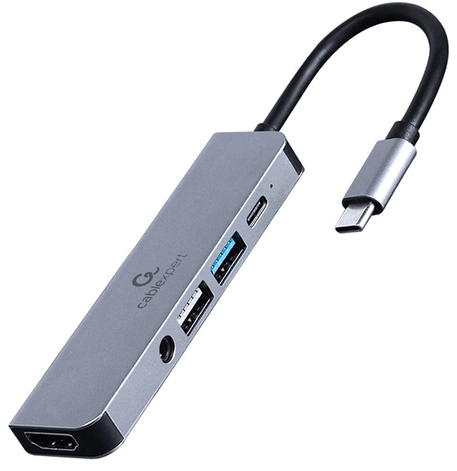 HUB USB Gembird USB-C 5 Portas 1x USB-C (PD87W) + 1x USB-A + 1x USB-A 2.0 + 1x HDMI + 1x Jack