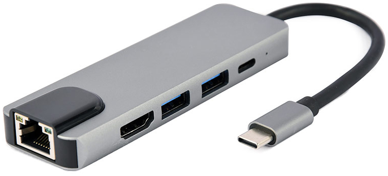 Gembird - HUB USB Gembird USB-C 5-in-1 > 2x USB 3.1 (Gen 1) + 1x USB 2.0 + 1x USB-C (PD 87W) + 1x LAN (10/100 mbps)