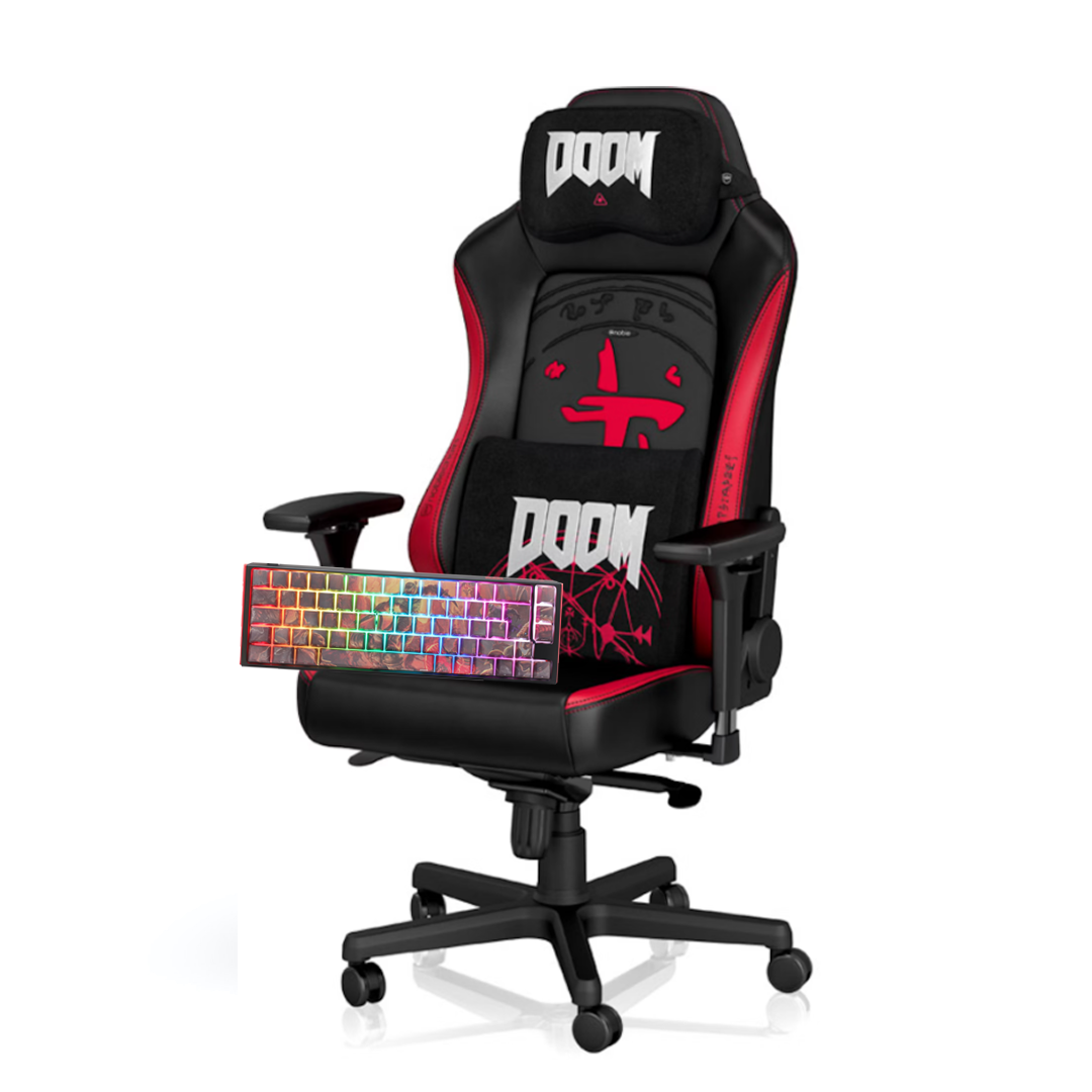 Bundle DOOM Edition Cadeira + Almofada + Teclado com Oferta Jogo DOOM The Dark Ages