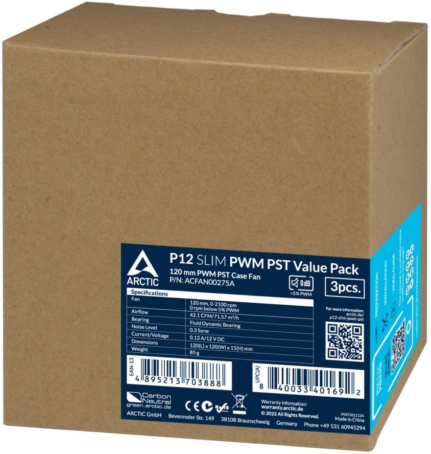  - Ventoinha Arctic P12 Slim PWM PST 120mm (Pack 3)