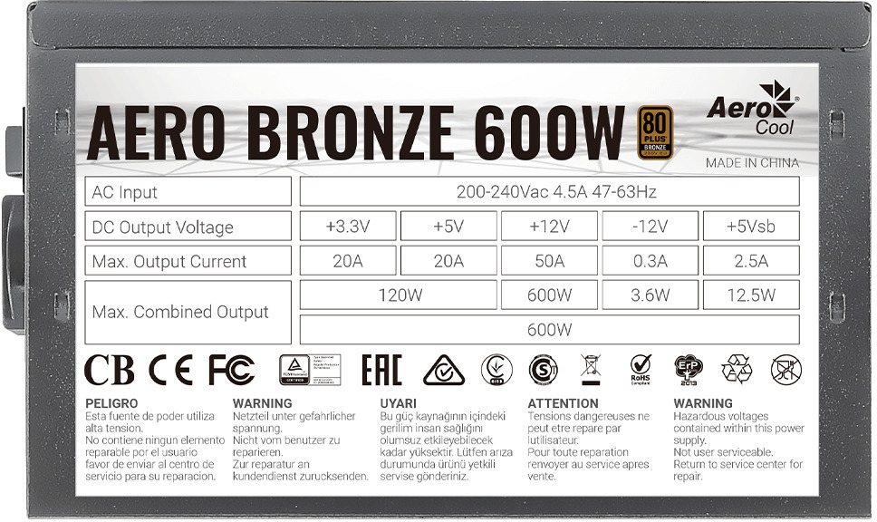 Aerocool - Fonte Aerocool Integrator 600W 80+ Bronze
