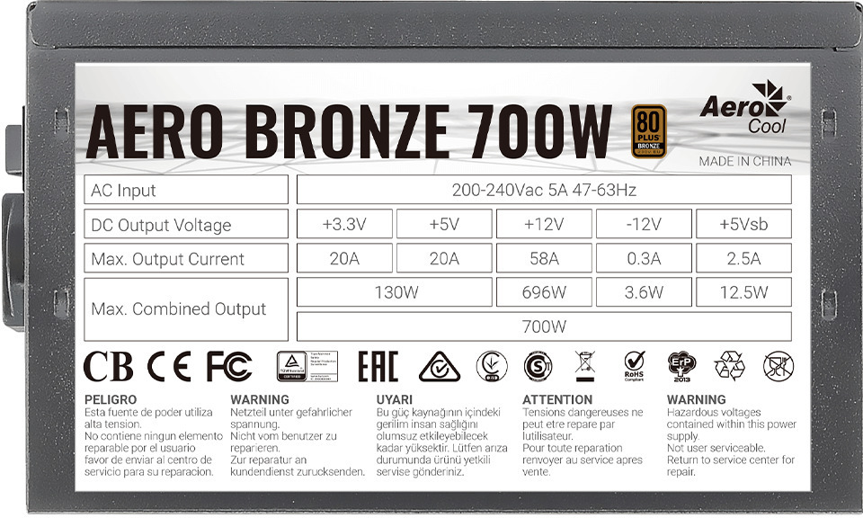 Aerocool - Fonte Aerocool Integrator 700W 80+ Bronze