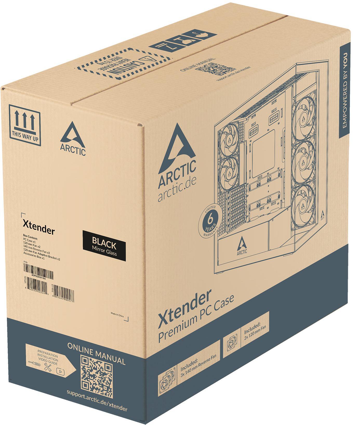  - Caixa E-ATX Arctic Xtender ARGB Vidro Temperado Preto Espelhado
