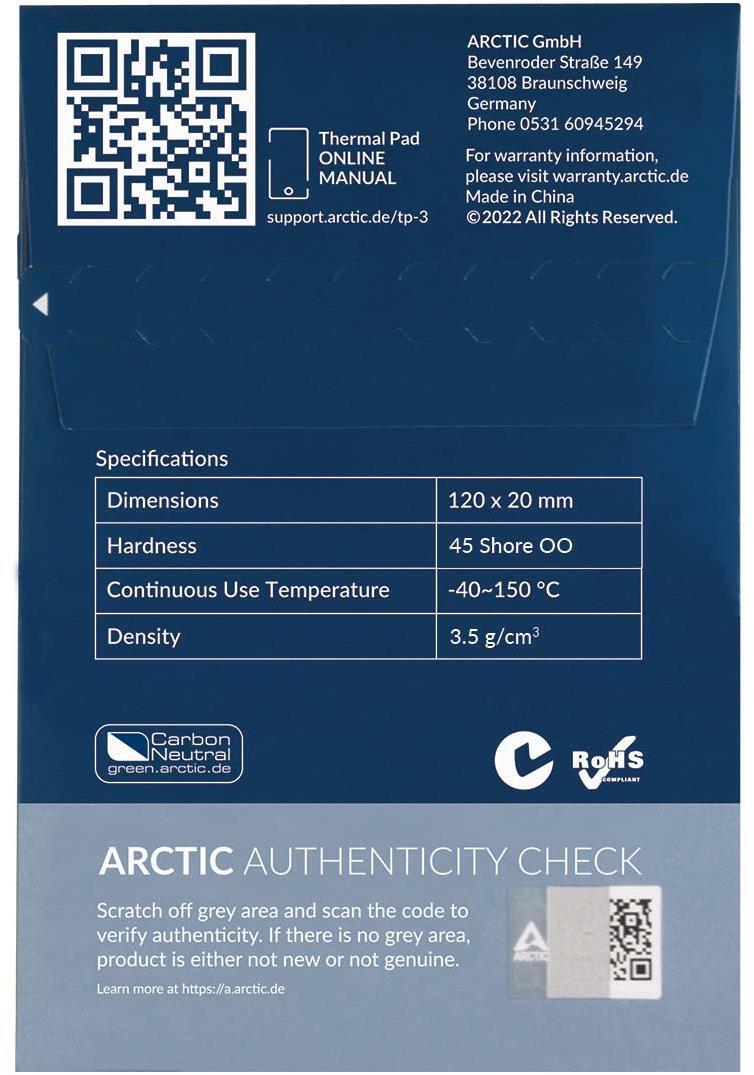  - Thermal Pad Arctic TP-3 120 x 20 x 0.5 mm (Pack 4)