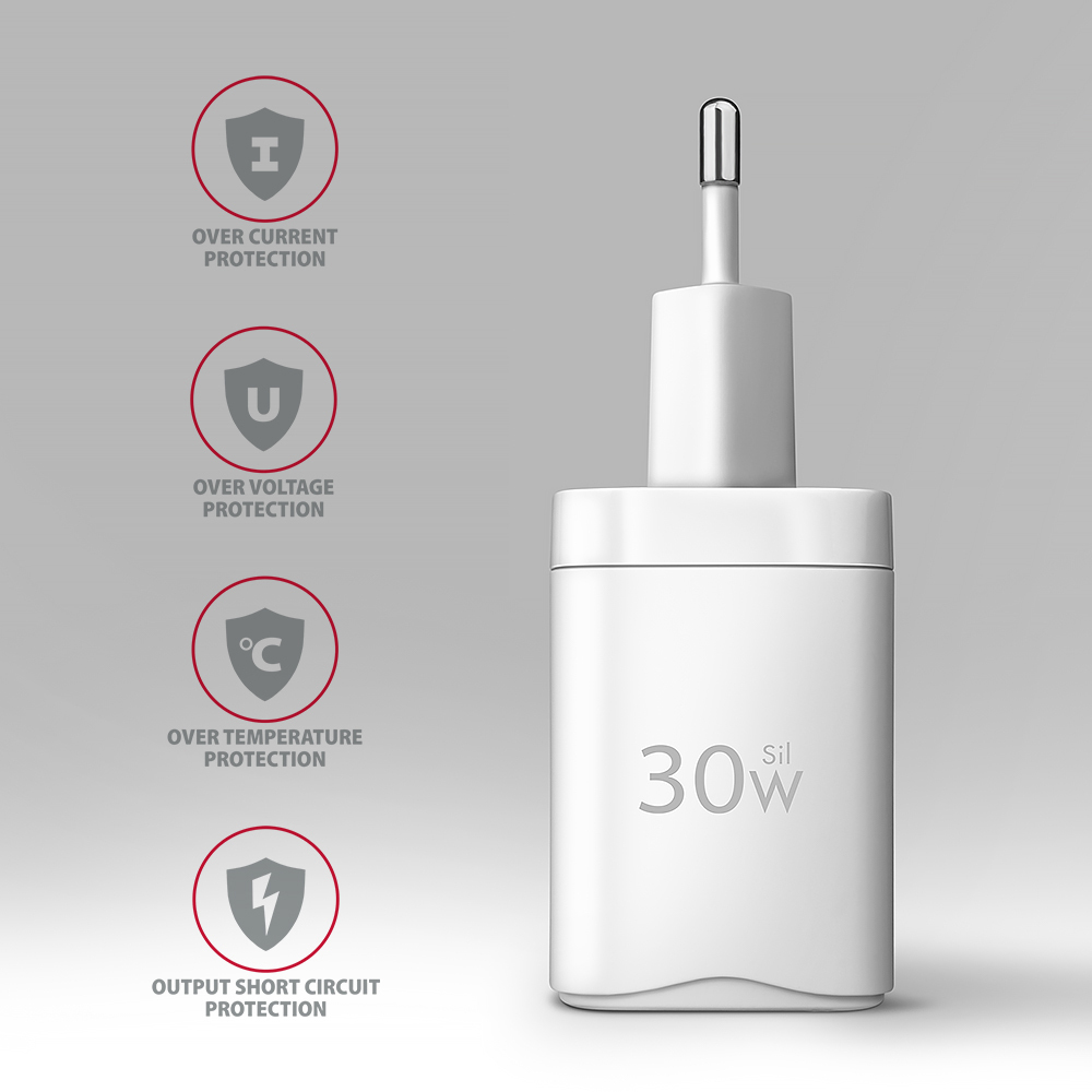 AXAGON - Carregador de parede AXAGON ACU-PD30W, 1 porta (USB-C), PD3.0/PPS/QC4+/SFC/AFC/Apple, 30 W, Branco