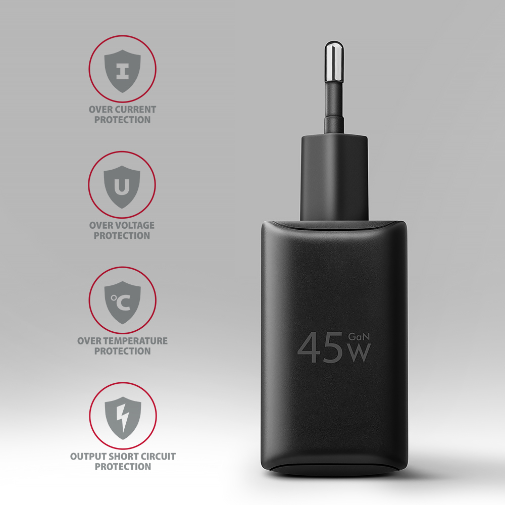 AXAGON - Carregador de parede AXAGON ACU-PQ45 QC3.0,4.0/AFC/FCP/PPS/Apple + PD type-C 45W Preto