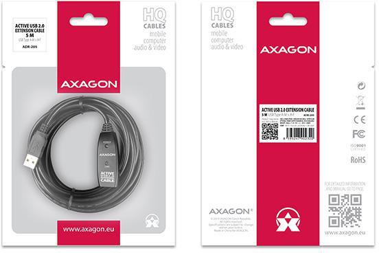 AXAGON - ** B Grade ** Cabo Extensão AXAGON ADR-205 Activo USB, USB 2.0, USB-A para USB-A - 5m