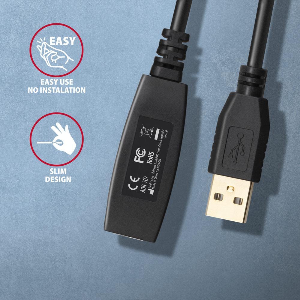 AXAGON - Cabo Extensão AXAGON ADR-207 Activo USB, USB 2.0, USB-A para USB-A - 7.5m