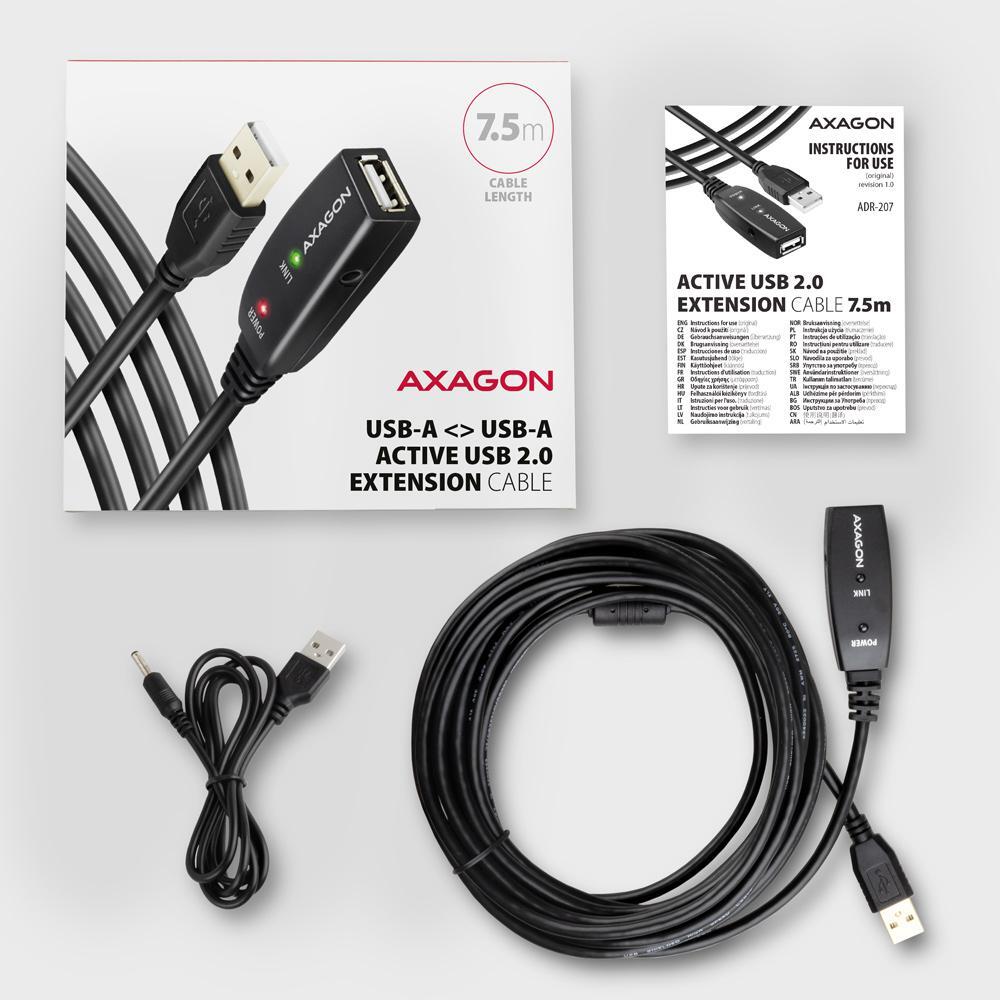 AXAGON - Cabo Extensão AXAGON ADR-207 Activo USB, USB 2.0, USB-A para USB-A - 7.5m