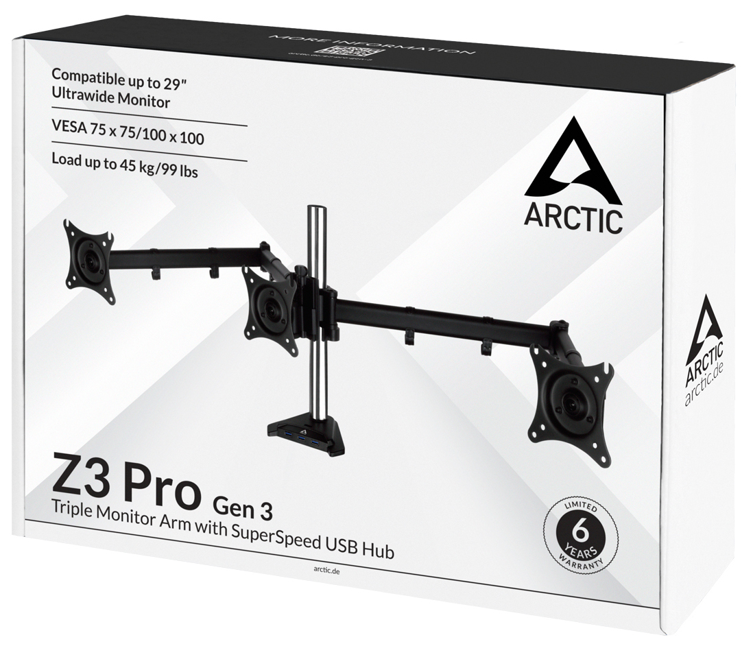 Arctic - Suporte para Mesa Arctic Z3 Pro (Gen 3) com HUB USB 3.0 Triplo