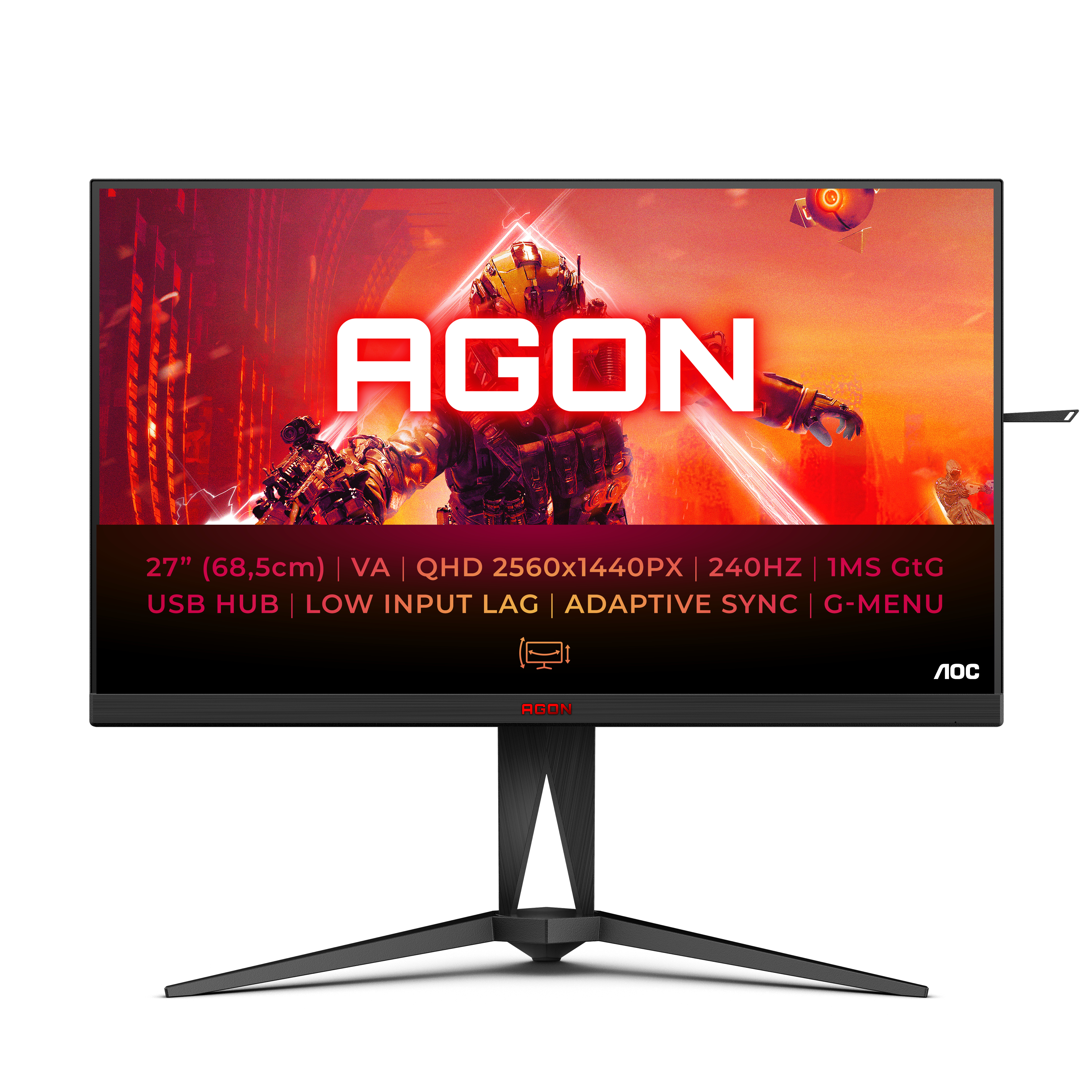 Monitor AOC AGON 27" AG275QZN VA QHD 240Hz 0.5ms FreeSync Premium HDR400