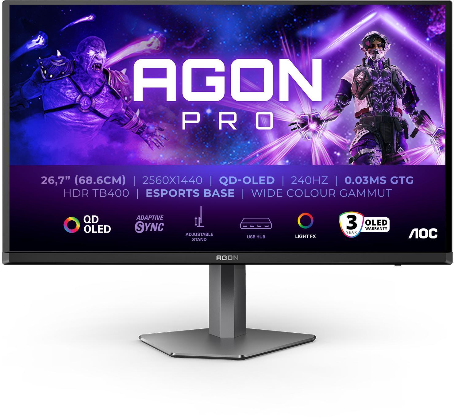AOC - ** B Grade ** Monitor AOC AGON PRO 26.7" AG276QZD2 QD-OLED QHD 240Hz 0.3ms Adaptive Sync HDR True Black 400