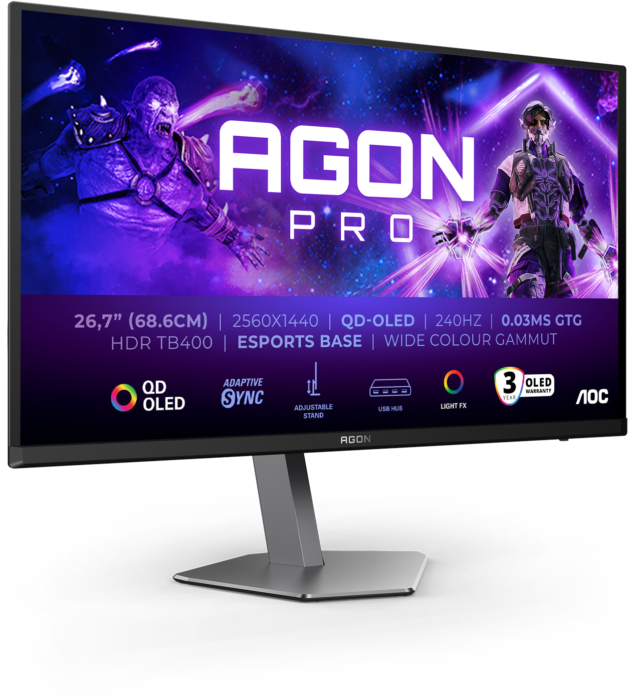 Monitor AOC AGON PRO 26.7" AG276QZD2 QD-OLED QHD 240Hz 0.3ms Adaptive Sync HDR True Black 400