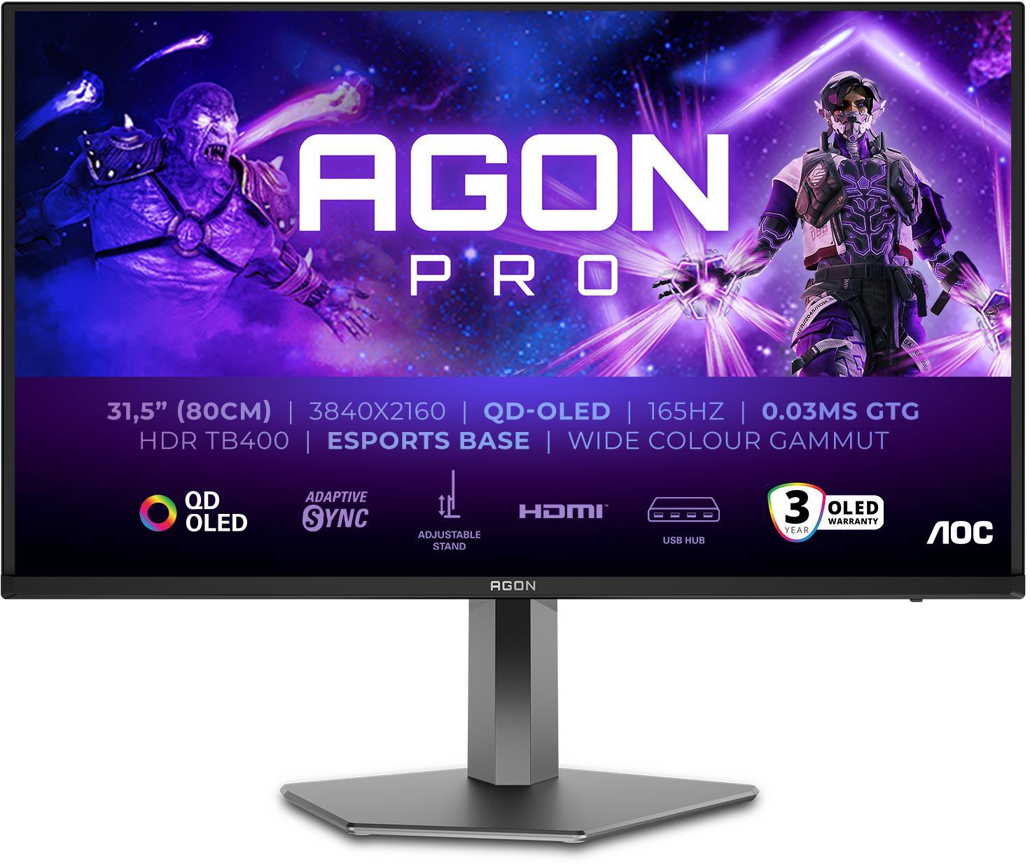 Monitor AOC AGON PRO 31.5" AG326UD QD-OLED UHD 165Hz 0.3ms Adaptive Sync HDR True Black 400