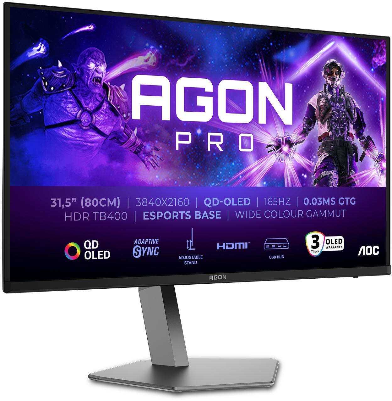 AOC - Monitor AOC AGON PRO 31.5" AG326UD QD-OLED UHD 165Hz 0.3ms Adaptive Sync HDR True Black 400