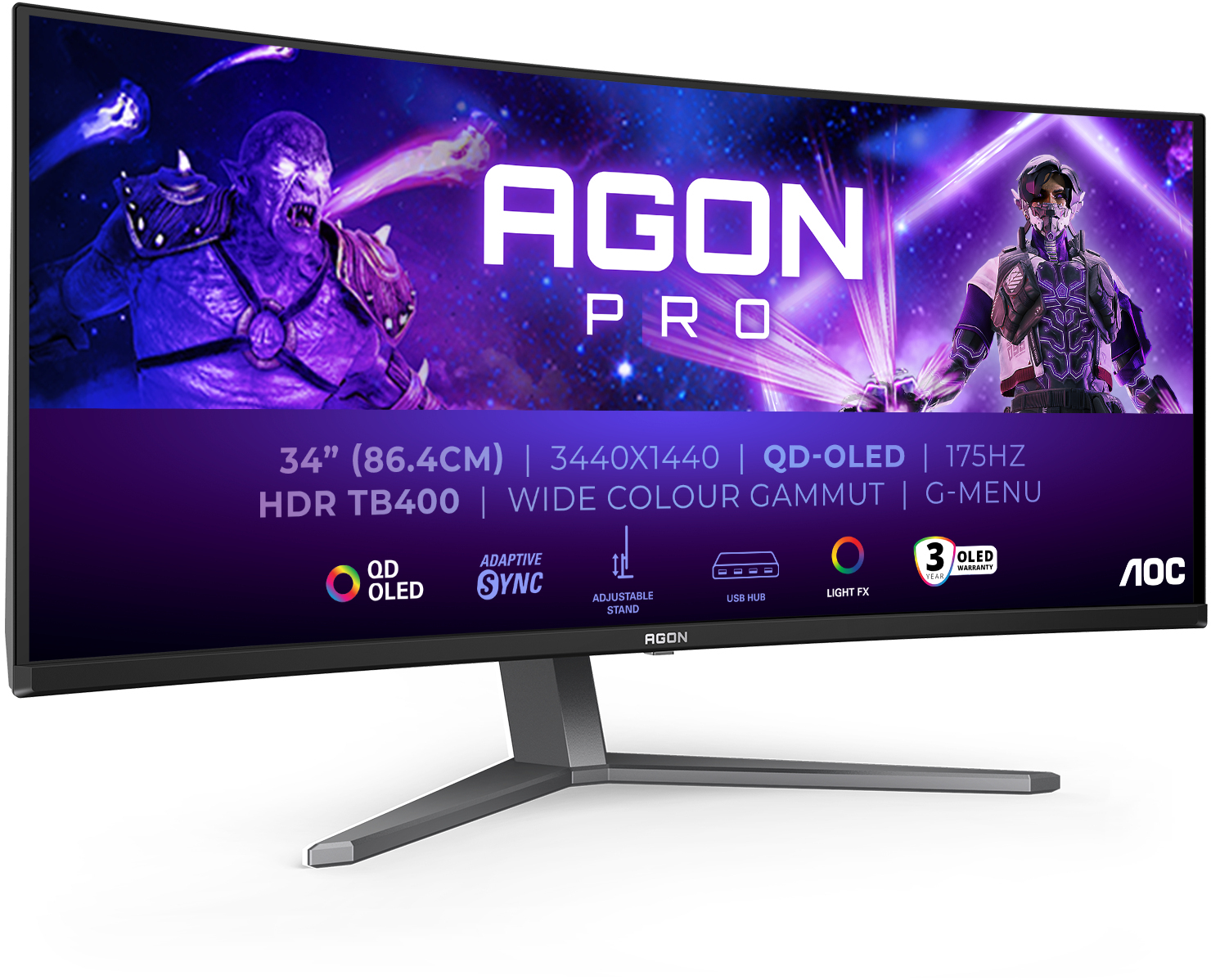 AOC - Monitor Curvo AOC Gaming 34" AG346UCD QD-OLED UWQHD 175Hz 0.3ms Adaptive Sync HDR400