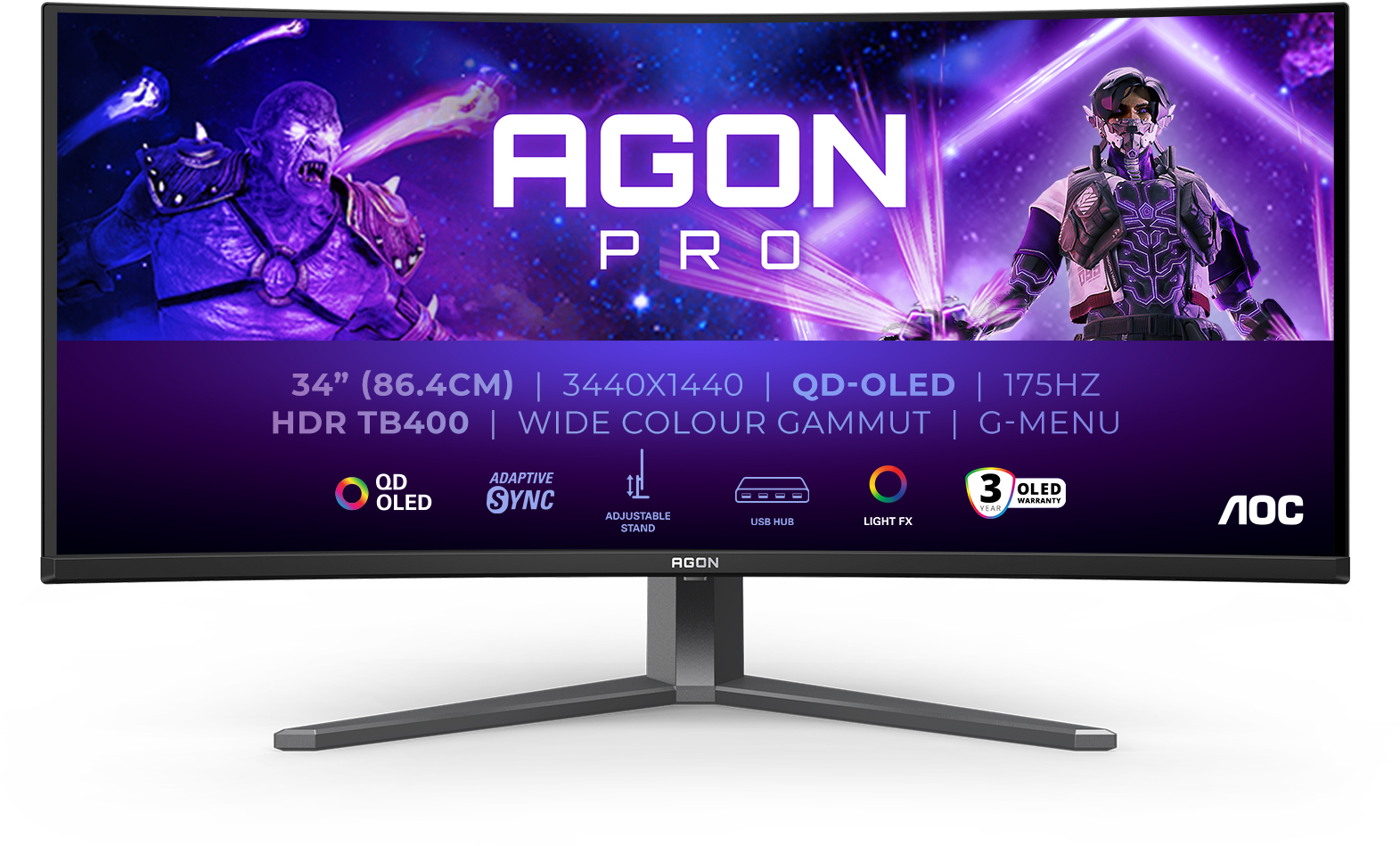 AOC - Monitor Curvo AOC Gaming 34" AG346UCD QD-OLED UWQHD 175Hz 0.3ms Adaptive Sync HDR400