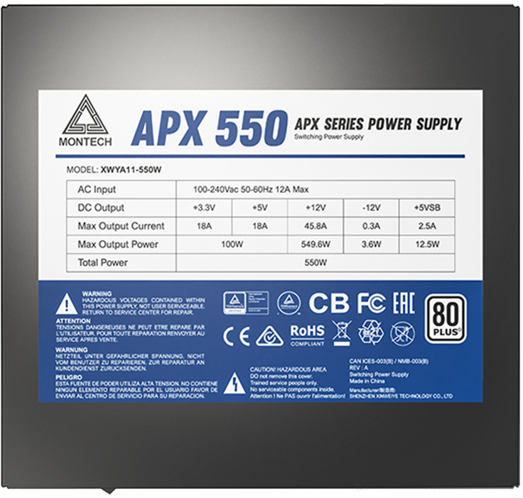 Montech - Fonte Montech APX550 550W 80 PLUS