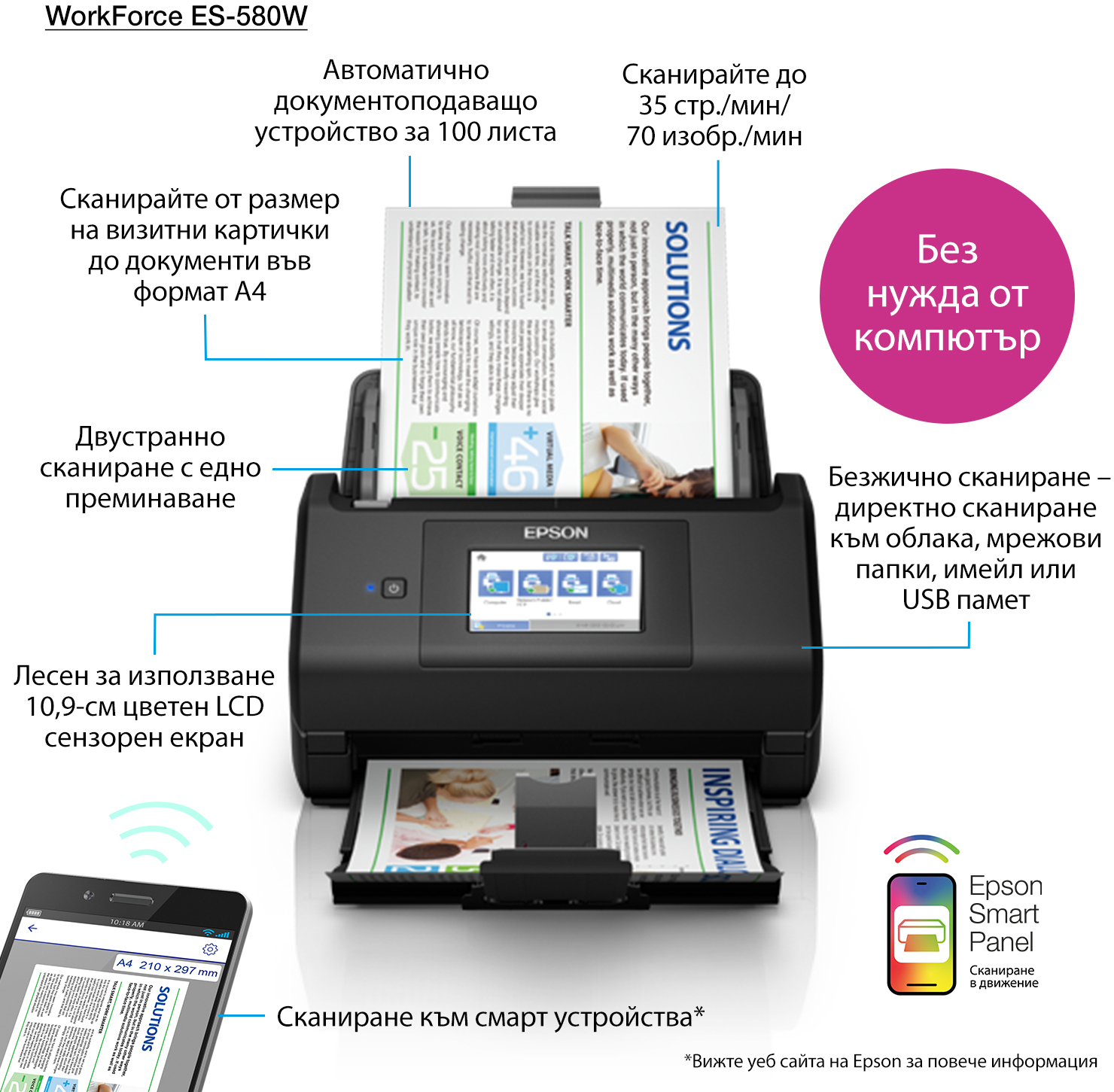 Epson - Scanner de Documentos Epson WorkForce ES-580W