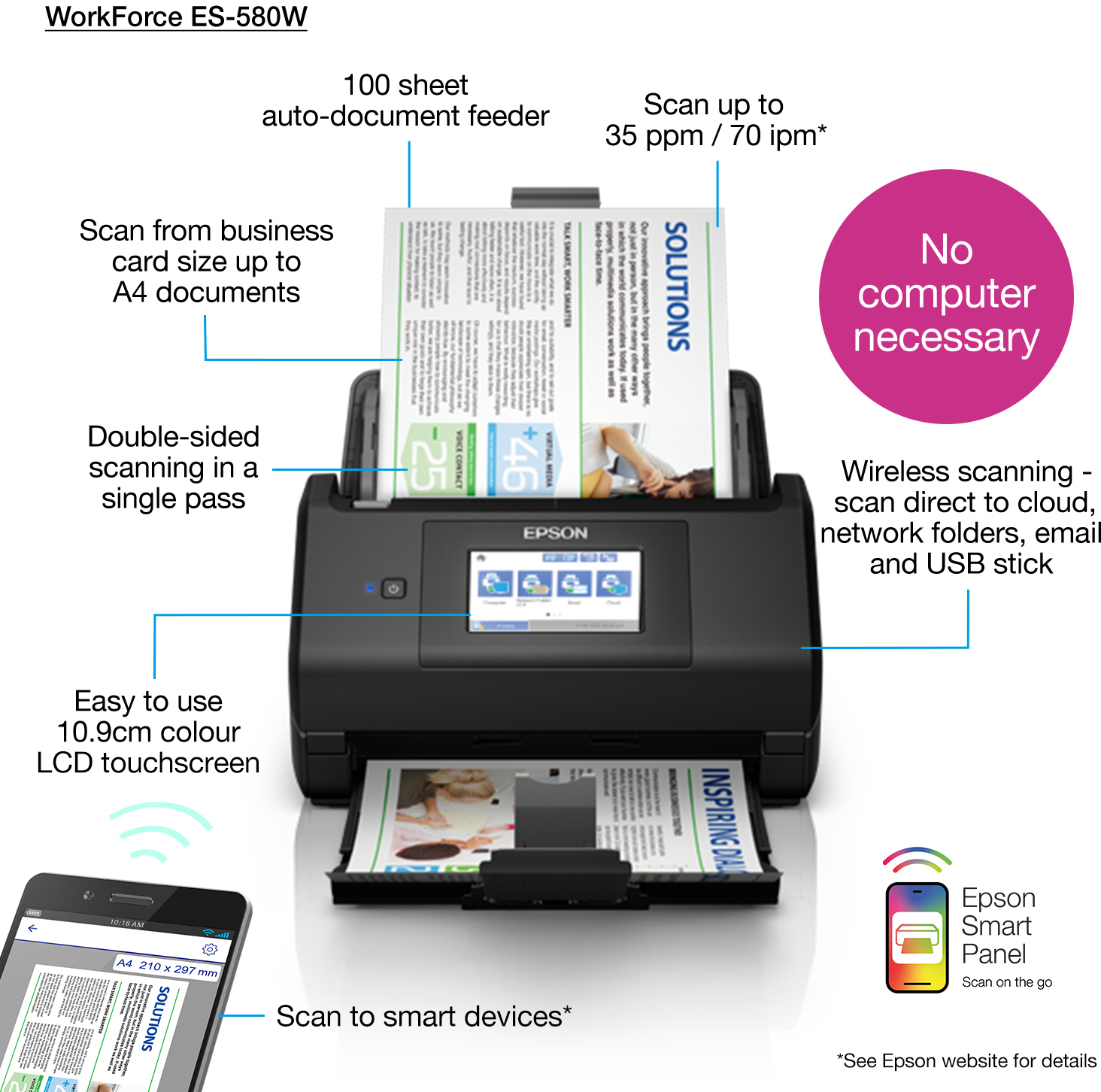 Epson - Scanner de Documentos Epson WorkForce ES-580W