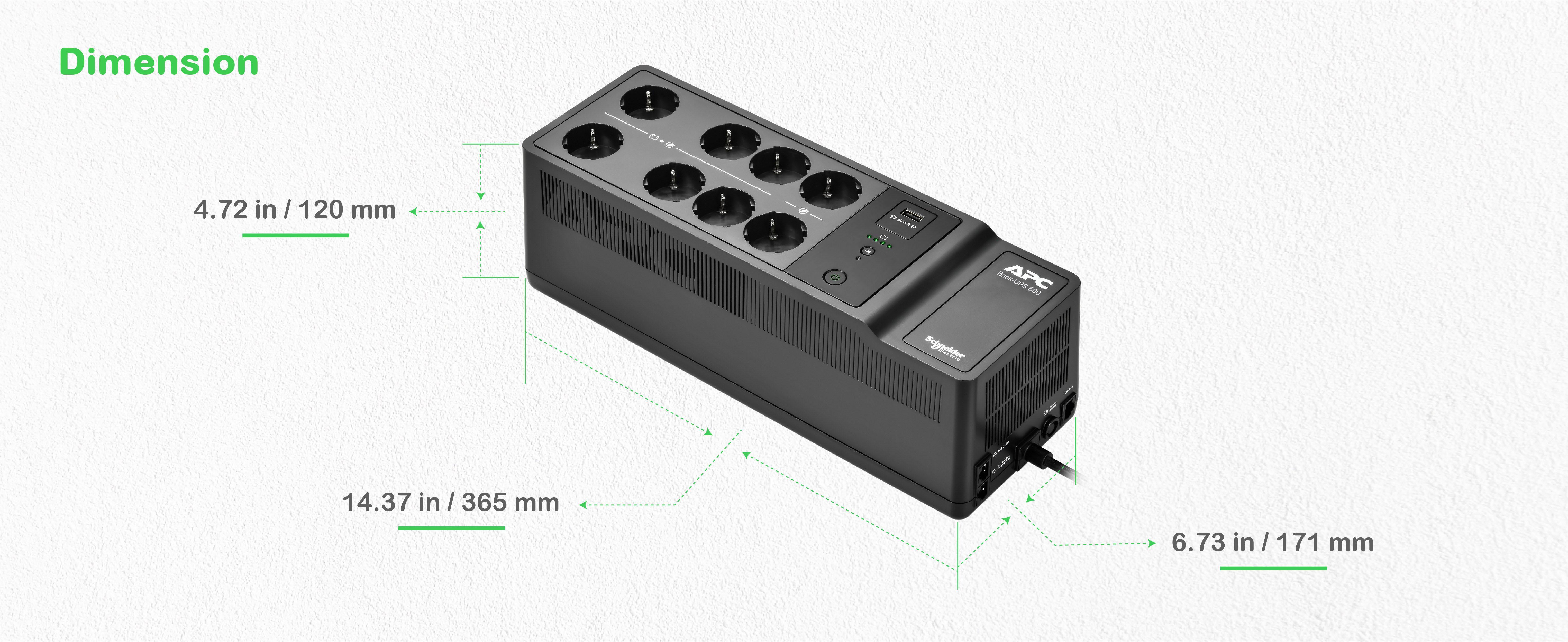 APC - UPS APC Back-UPS 500VA 8 Schuko Outlets - BE500G2-GR