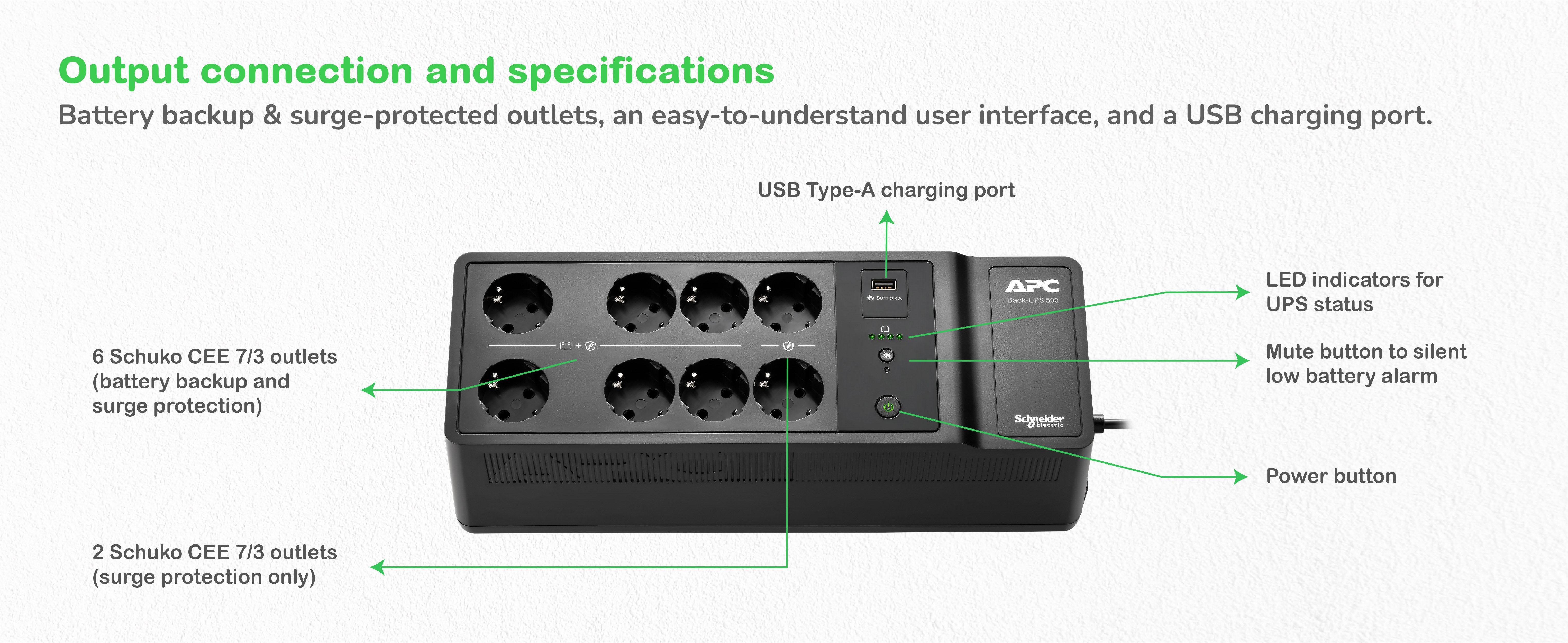APC - UPS APC Back-UPS 500VA 8 Schuko Outlets - BE500G2-GR