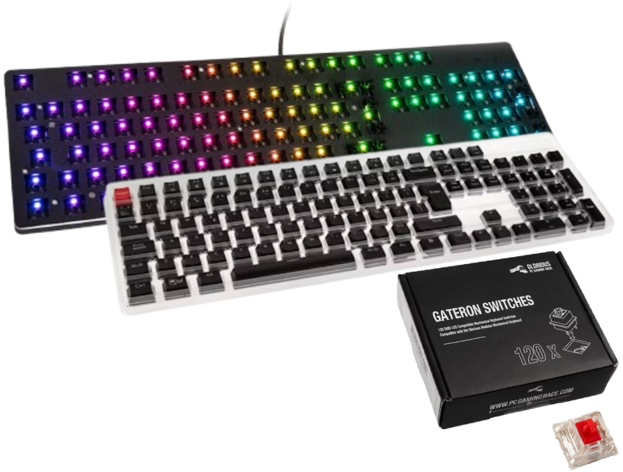 - Barebone Glorious GMMK 100% RGB + Conjunto de 105 Teclas Glorious ABS Preto (PT) + Pack 120 Switches Gateron MX Red para Glorious GMMK Picture of - Barebone Glorious GMMK 100% RGB + Conjunto de 105 Teclas Glorious ABS Preto (PT) + Pack 120 Switches Gateron MX Red para Glorious GMMK